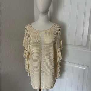 Lucky Brand Women's Poncho Frill Trim Size L‎ Cream NWT 100% Cotton